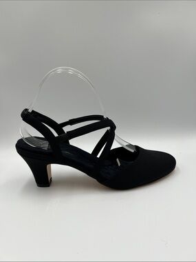 Ros Hommerson Caliente strappy pumps shoe heel criss cross fabric 10.5 NARROW